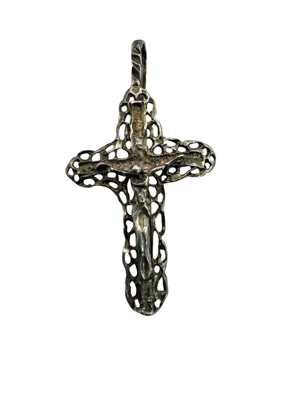Vintage Sterling Silver Gothic Victorian Edwardian Crucifix Cross Pendant 1 3/4”